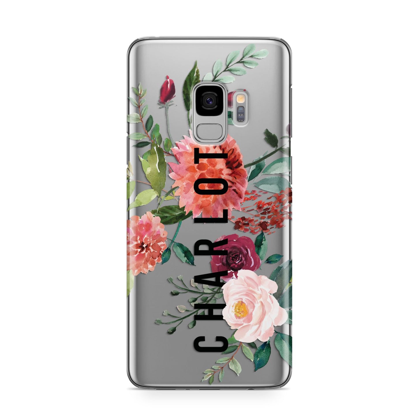 Personalised Side Name Clear Floral Samsung Galaxy S9 Case