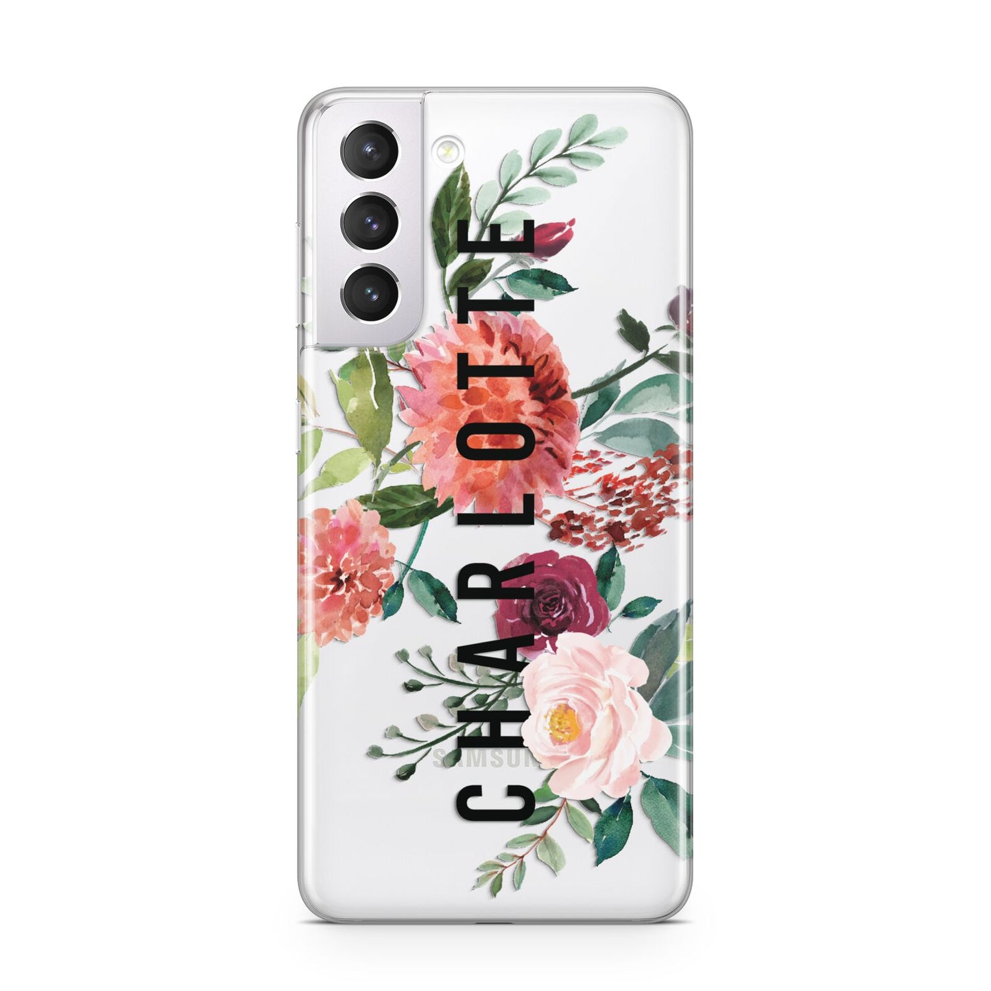 Personalised Side Name Clear Floral Samsung S21 Case
