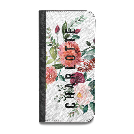 Personalised Side Name Clear Floral Vegan Leather Flip iPhone Case