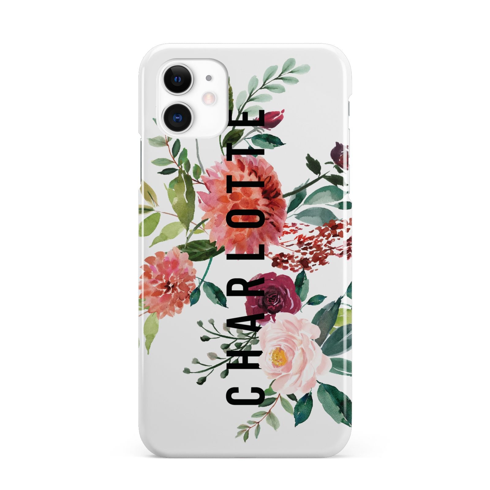 Personalised Side Name Clear Floral iPhone 11 3D Snap Case