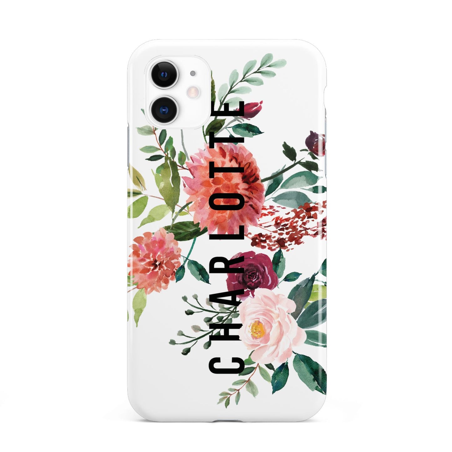 Personalised Side Name Clear Floral iPhone 11 3D Tough Case