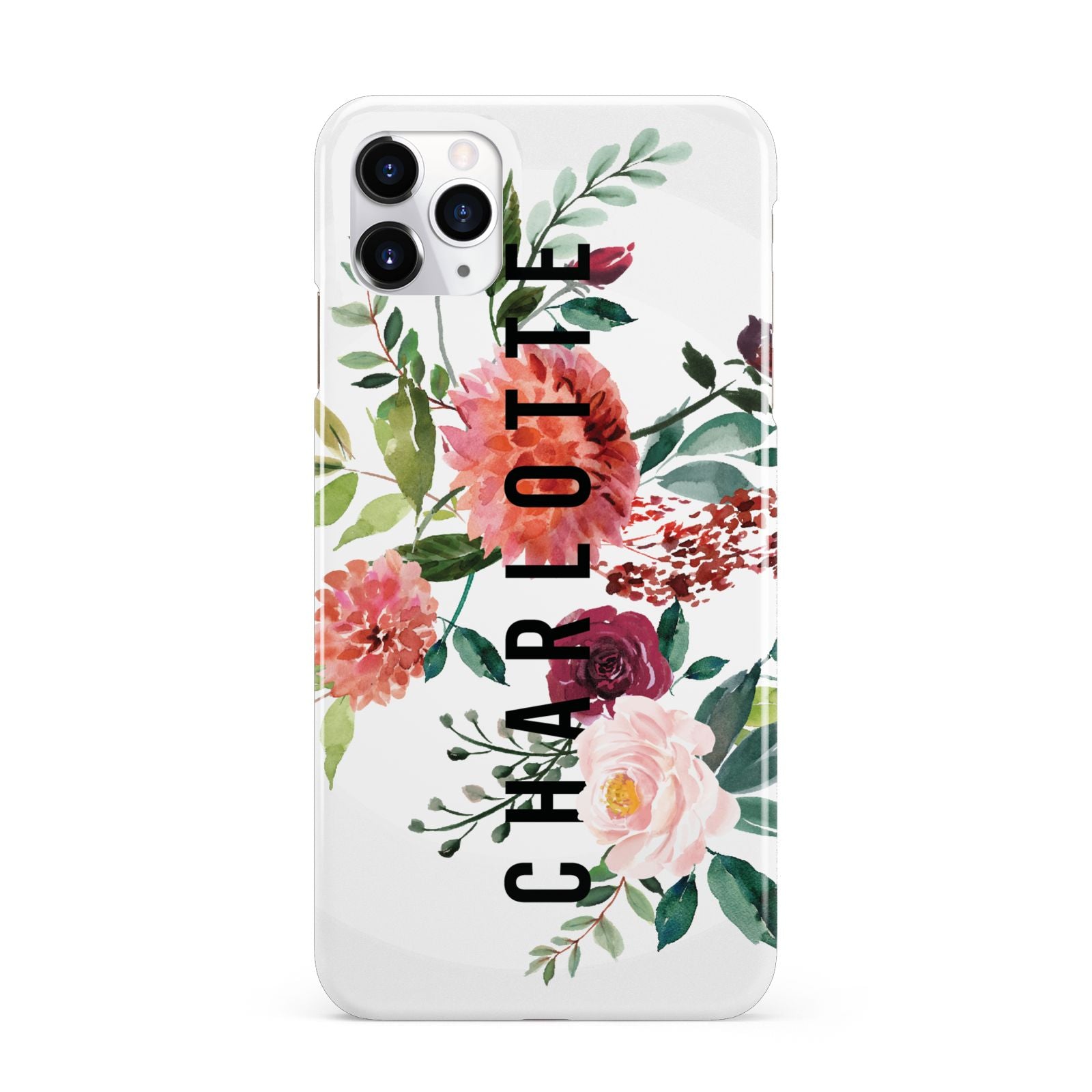 Personalised Side Name Clear Floral iPhone 11 Pro Max 3D Snap Case