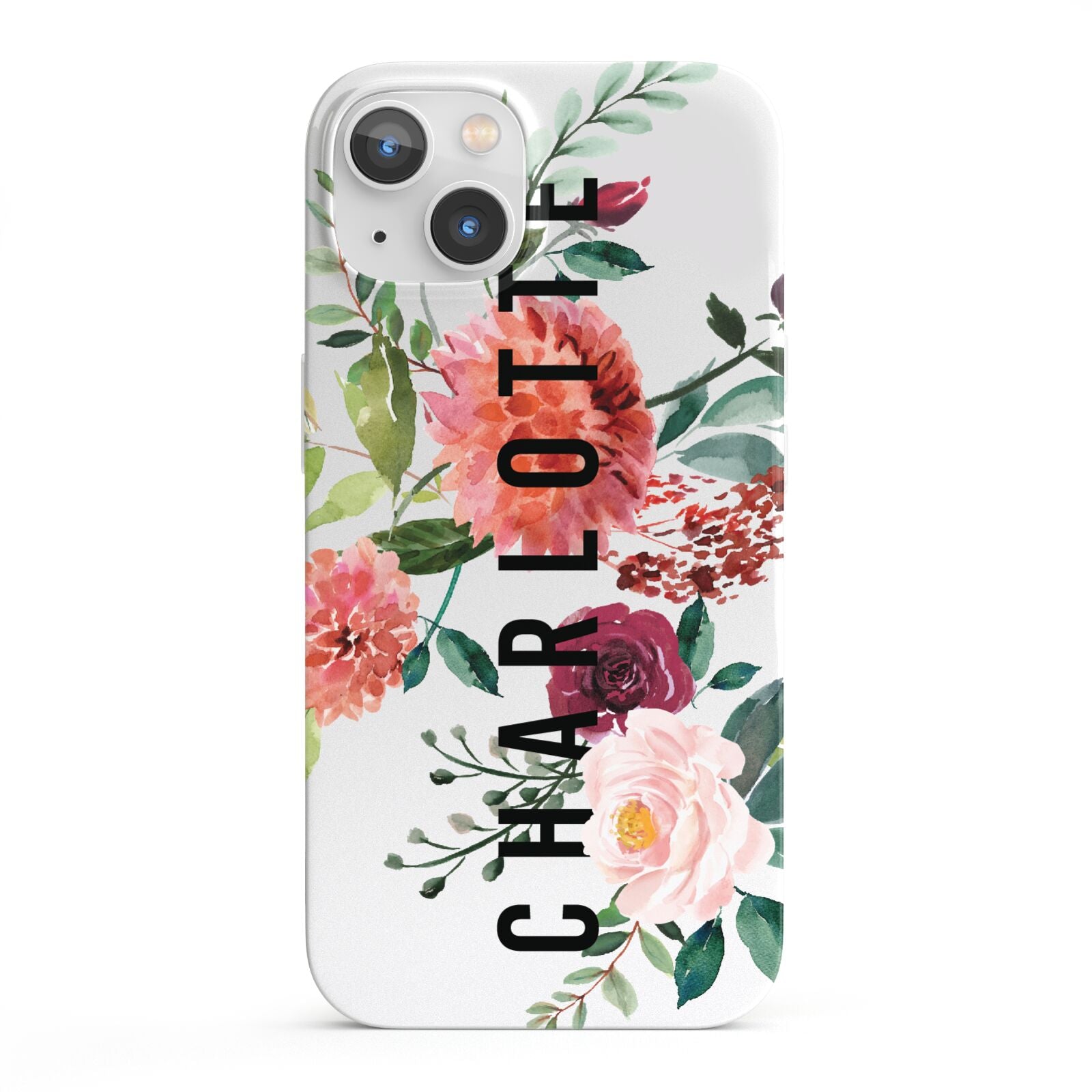 Personalised Side Name Clear Floral iPhone 13 Full Wrap 3D Snap Case