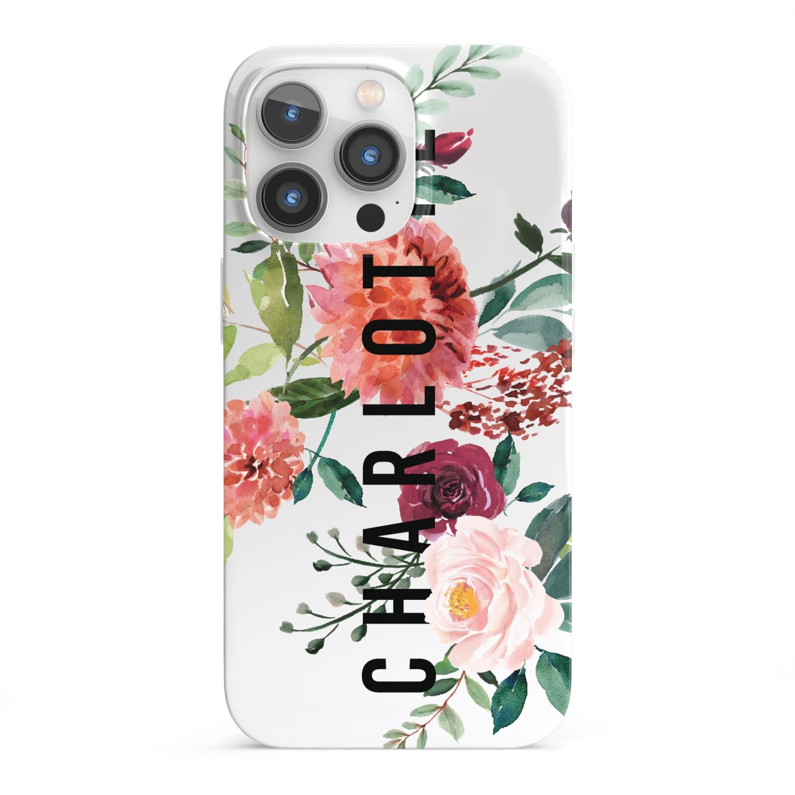 Personalised Side Name Clear Floral iPhone 13 Pro Full Wrap 3D Snap Case