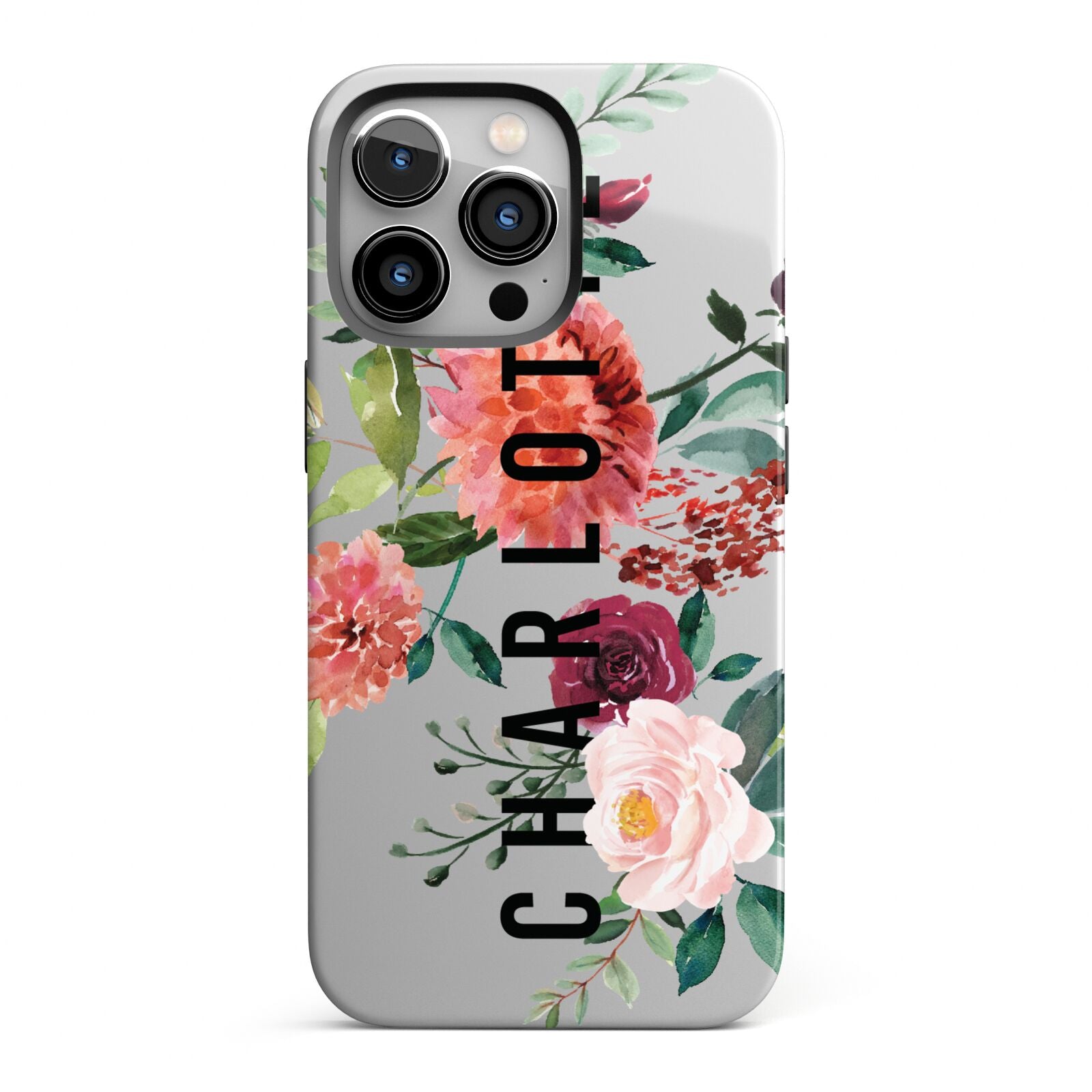 Personalised Side Name Clear Floral iPhone 13 Pro Full Wrap 3D Tough Case