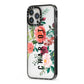 Personalised Side Name Clear Floral iPhone 13 Pro Max Black Impact Case Side Angle on Silver phone