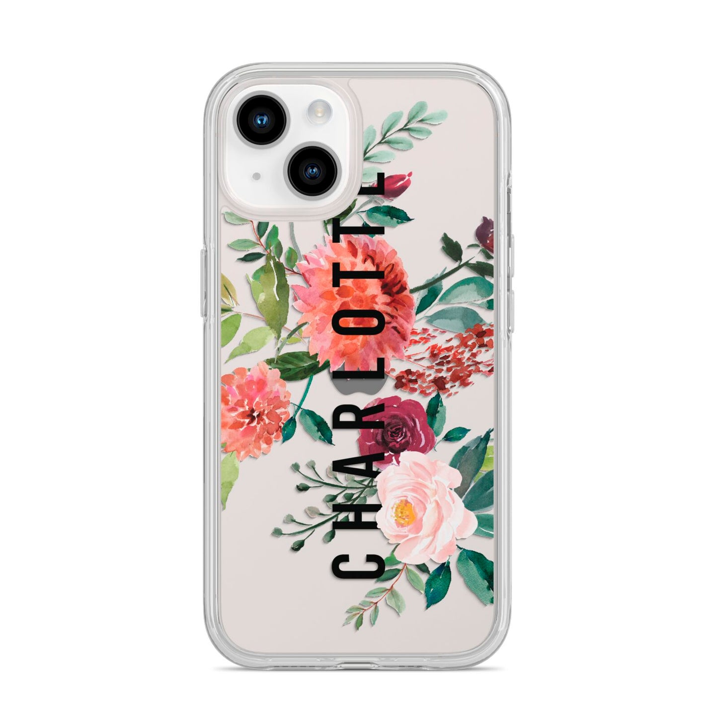 Personalised Side Name Clear Floral iPhone 14 Clear Tough Case Starlight