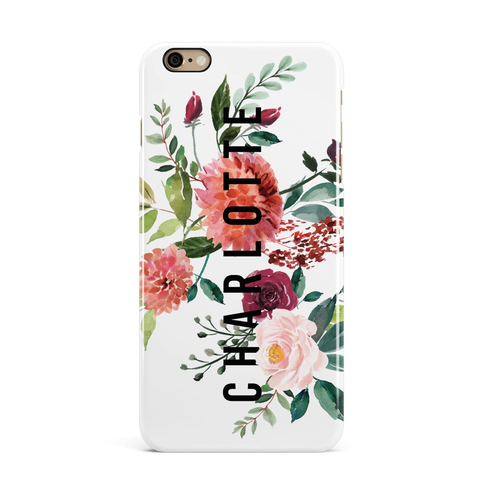 Personalised Side Name Clear Floral iPhone 6 Plus 3D Snap Case on Gold Phone