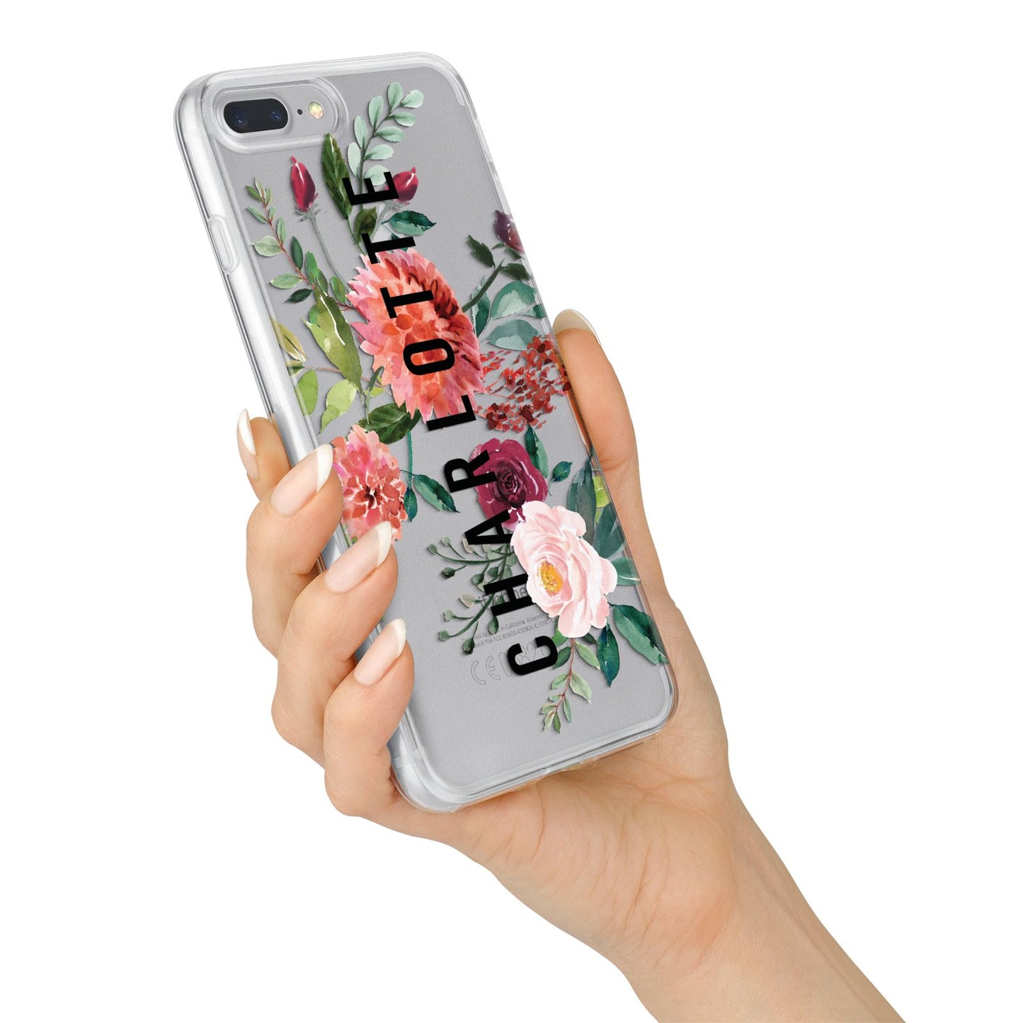 Personalised Side Name Clear Floral iPhone 7 Plus Bumper Case on Silver iPhone Alternative Image
