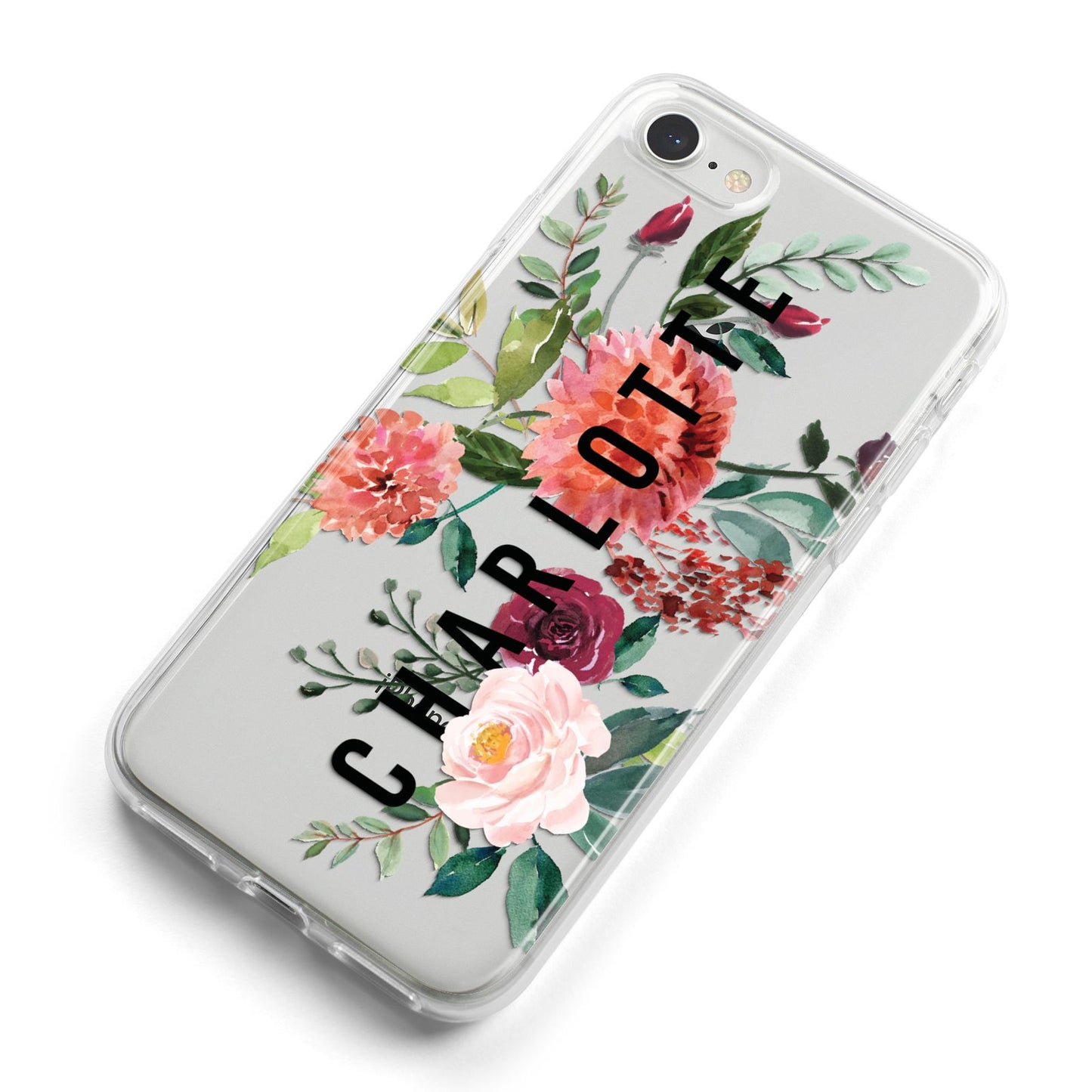 Personalised Side Name Clear Floral iPhone 8 Bumper Case on Silver iPhone Alternative Image