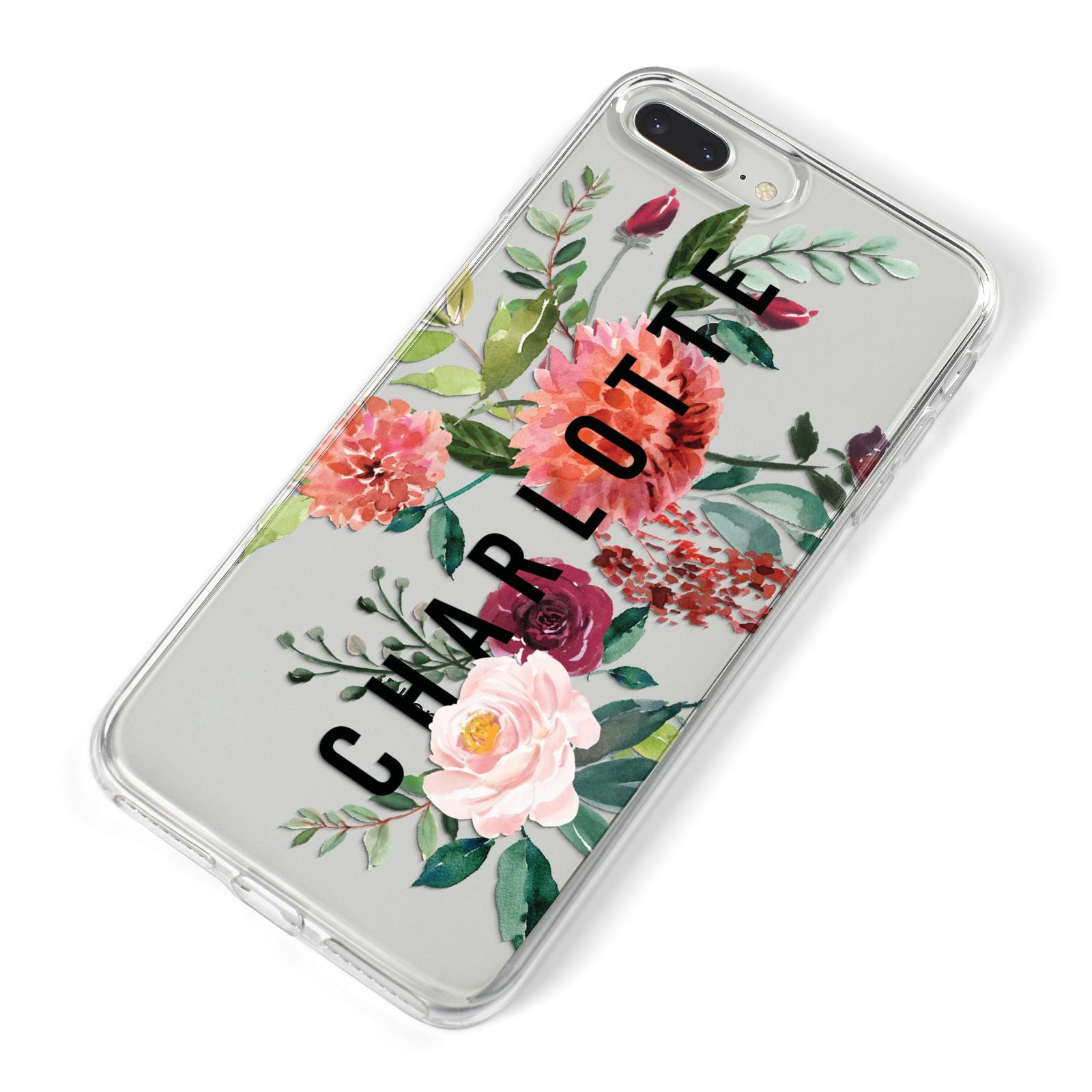 Personalised Side Name Clear Floral iPhone 8 Plus Bumper Case on Silver iPhone Alternative Image