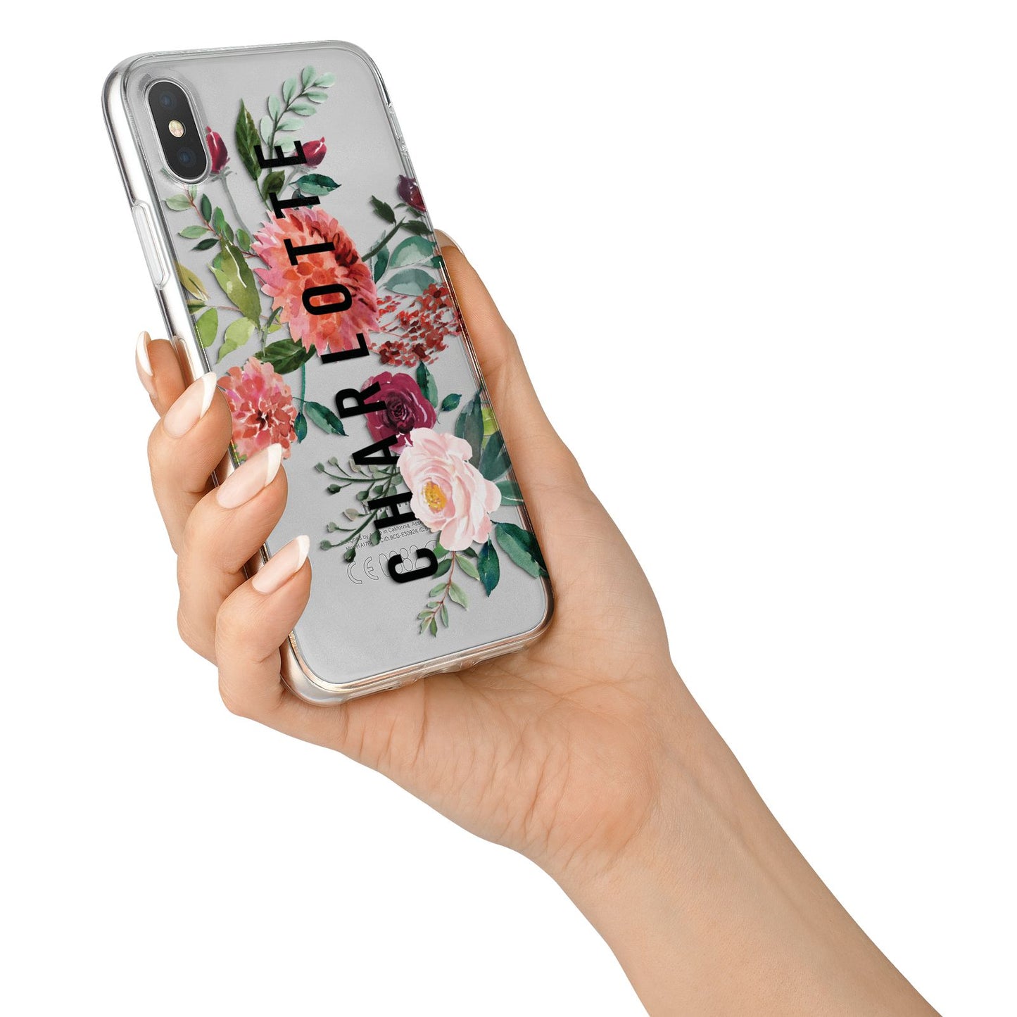 Personalised Side Name Clear Floral iPhone X Bumper Case on Silver iPhone Alternative Image 2