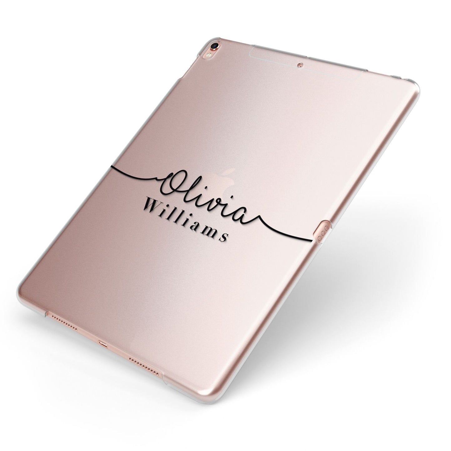 Personalised Signature Name Black Apple iPad Case on Rose Gold iPad Side View