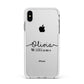 Personalised Signature Name Black Apple iPhone Xs Max Impact Case White Edge on Silver Phone