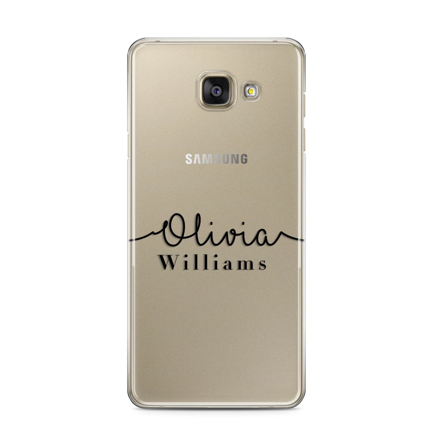 Personalised Signature Name Black Samsung Galaxy A3 2016 Case on gold phone