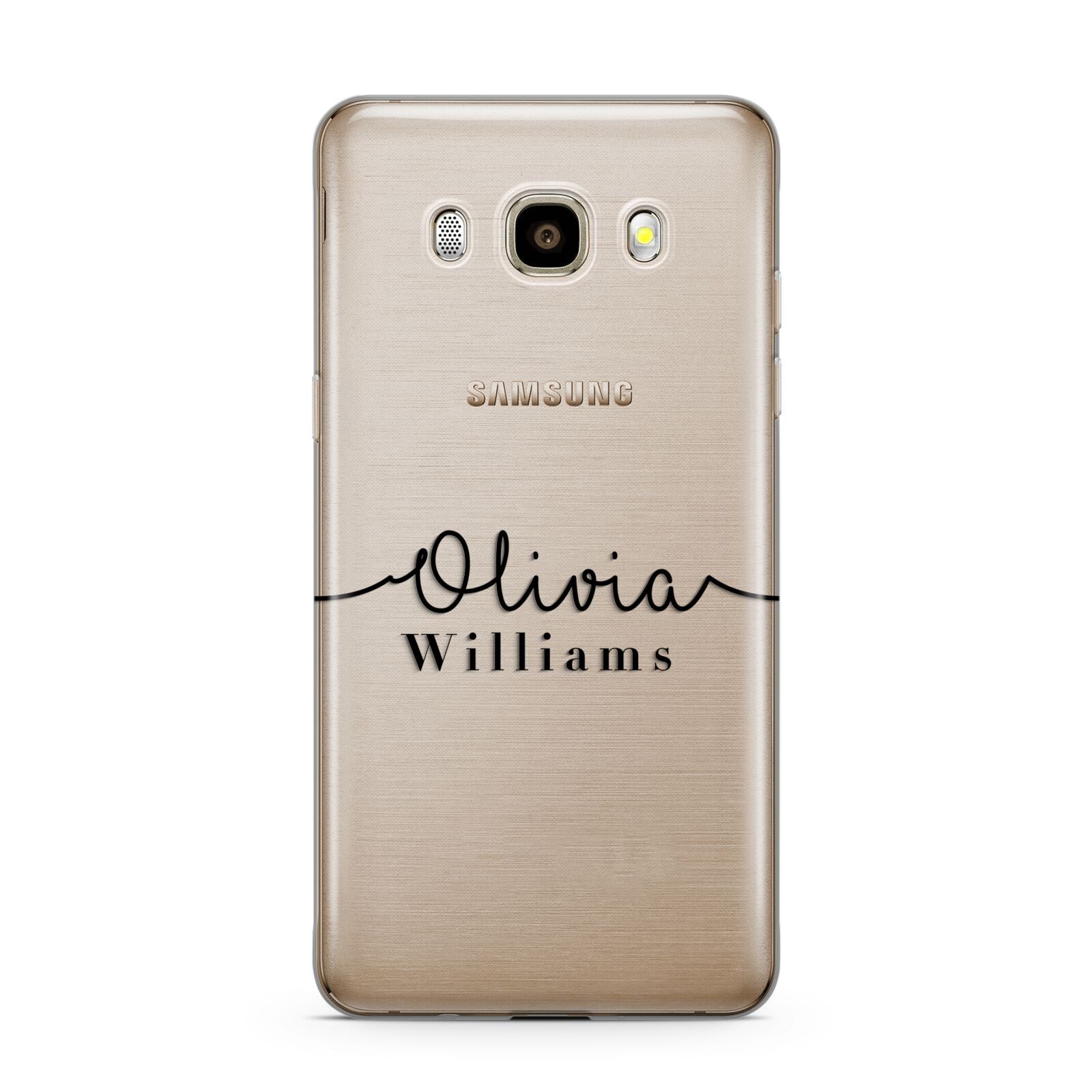 Personalised Signature Name Black Samsung Galaxy J7 2016 Case on gold phone