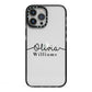 Personalised Signature Name Black iPhone 13 Pro Max Black Impact Case on Silver phone