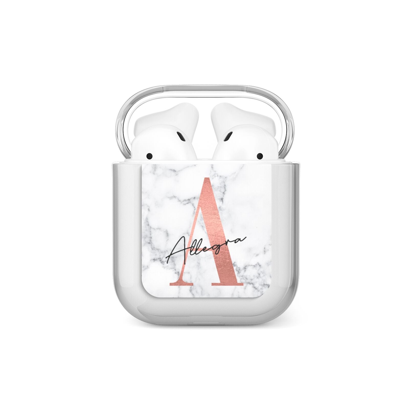 Personalised Signature Rose Gold Marble AirPods Case