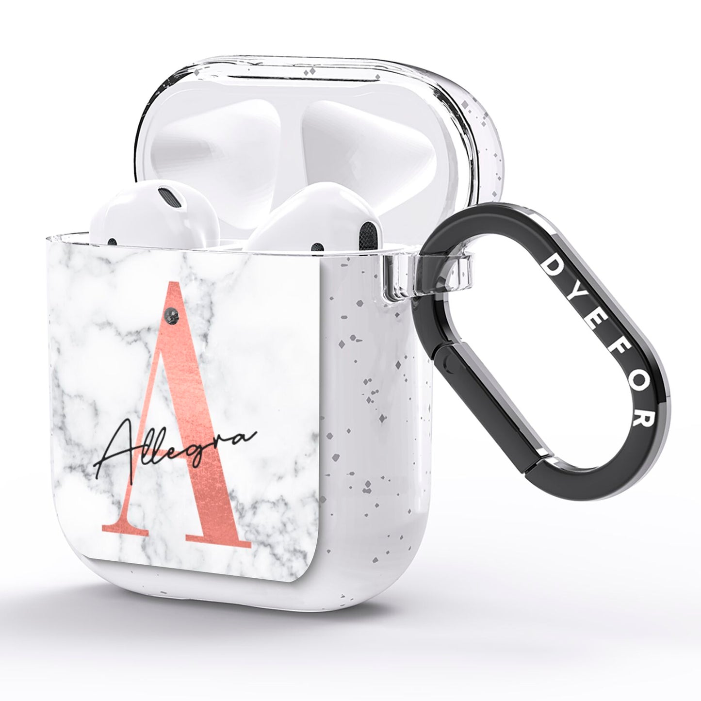Personalised Signature Rose Gold Marble AirPods Glitter Case Side Image