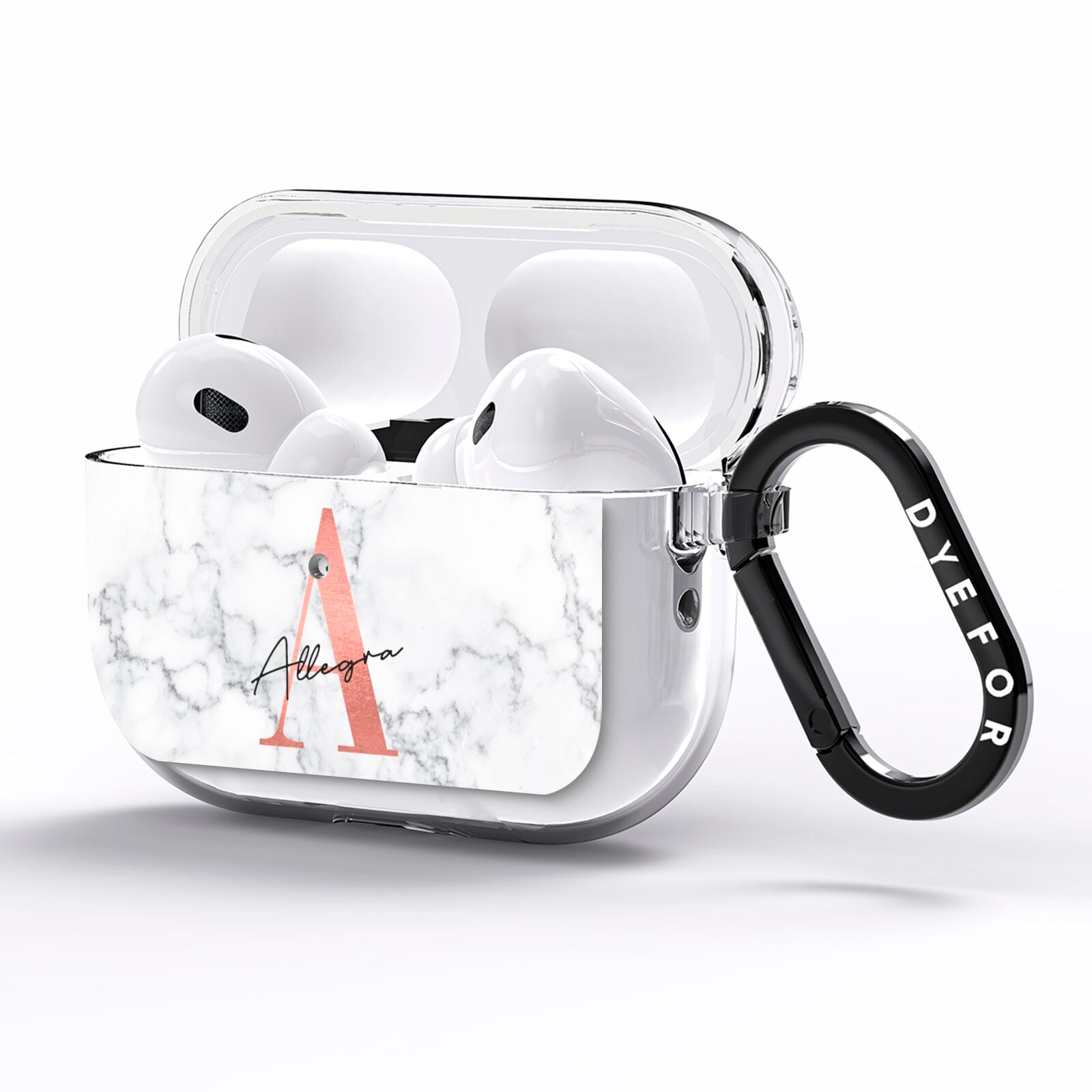 Personalised Signature Rose Gold Marble AirPods Pro Clear Case Side Image