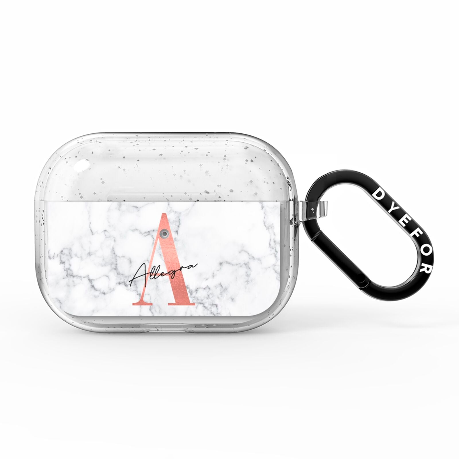Personalised Signature Rose Gold Marble AirPods Pro Glitter Case