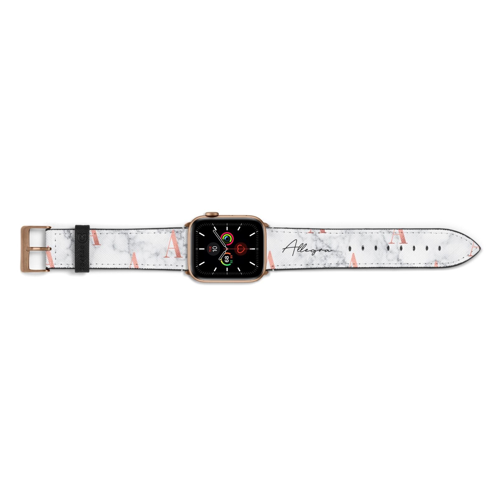 Personalised Signature Rose Gold Marble Apple Watch Strap Landscape Image Gold Hardware
