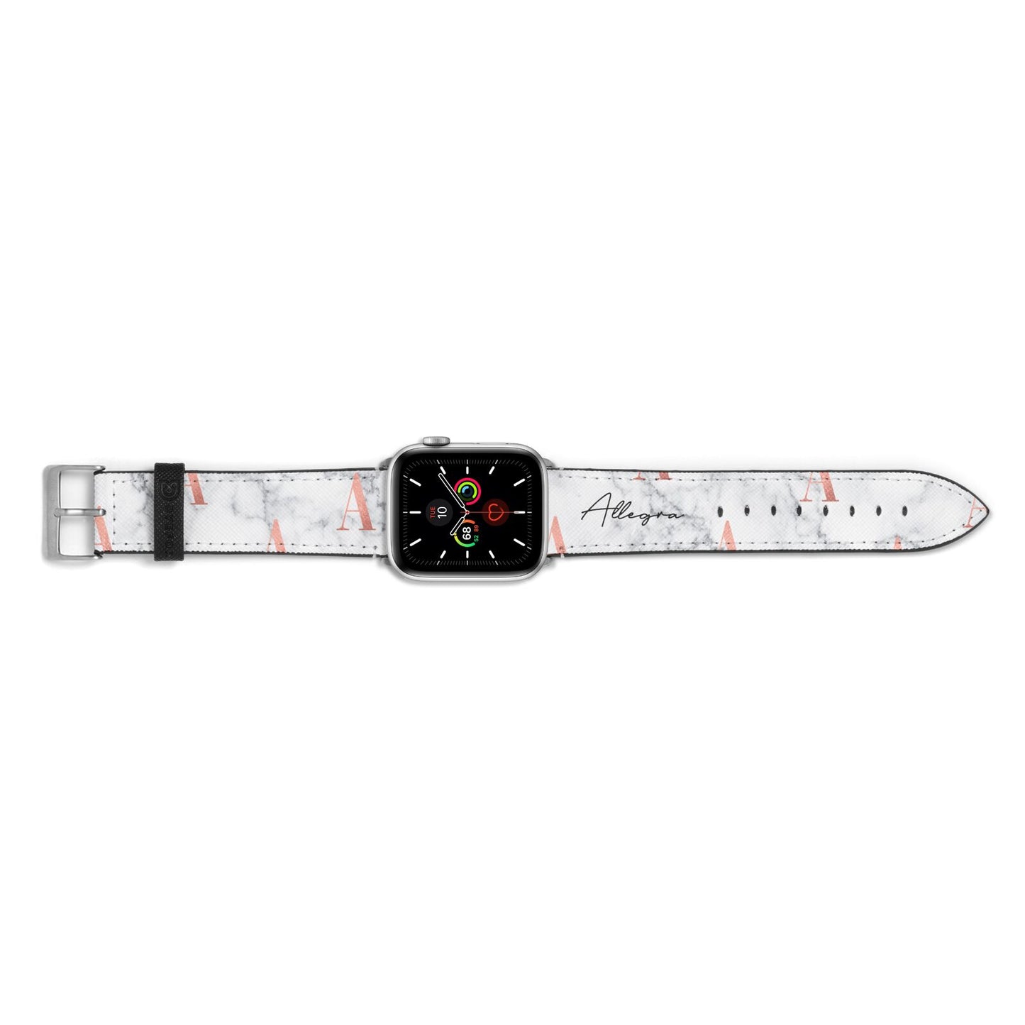 Personalised Signature Rose Gold Marble Apple Watch Strap Landscape Image Silver Hardware