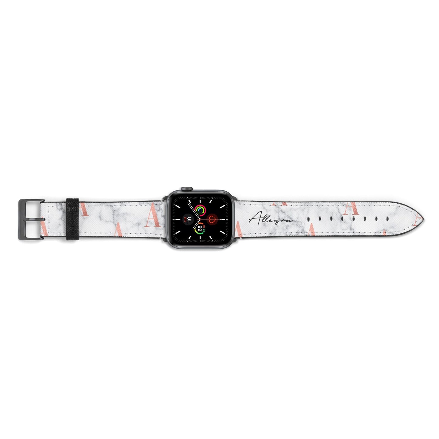 Personalised Signature Rose Gold Marble Apple Watch Strap Landscape Image Space Grey Hardware