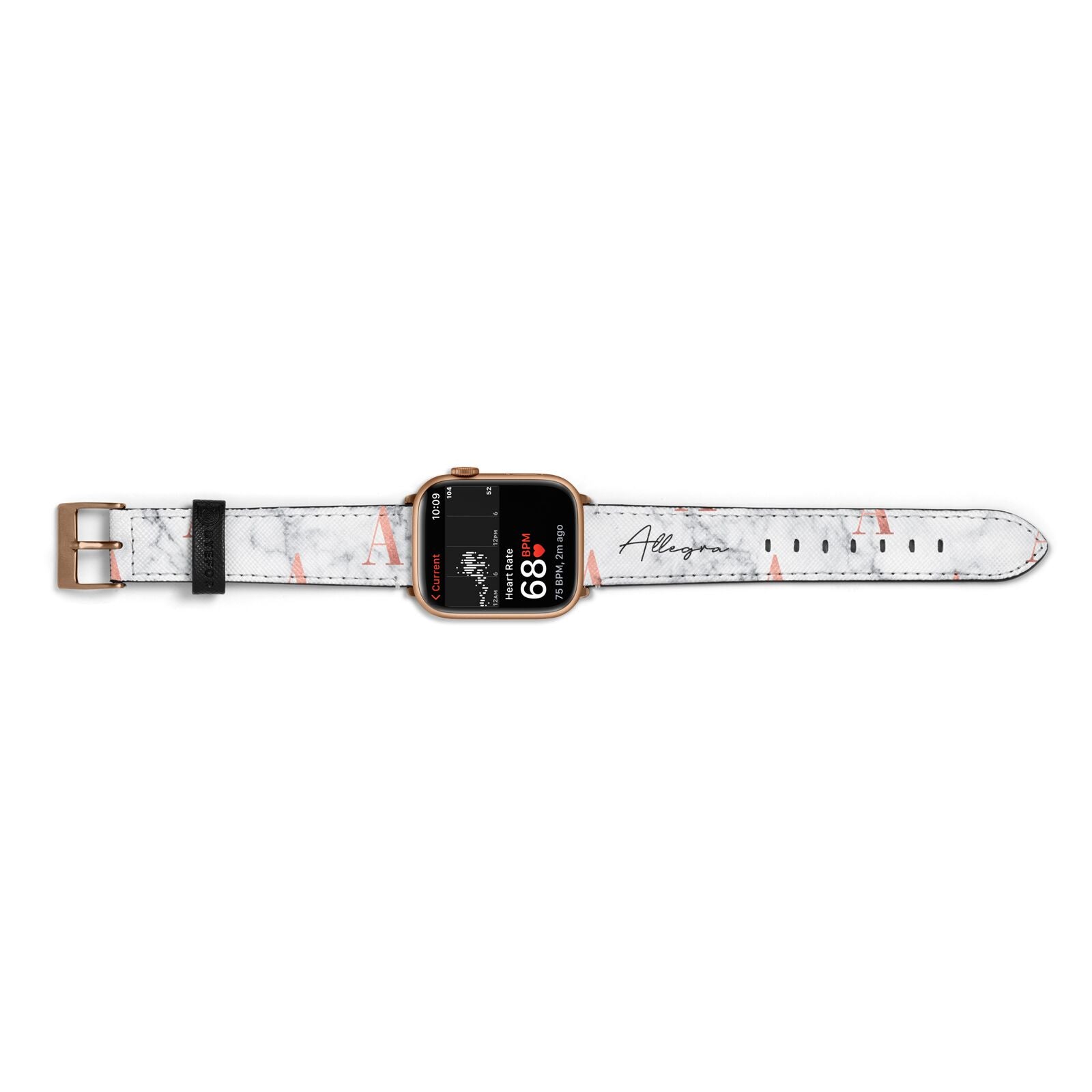 Personalised Signature Rose Gold Marble Apple Watch Strap Size 38mm Landscape Image Gold Hardware