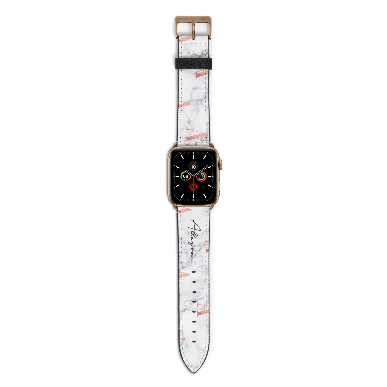 Personalised Signature Rose Gold Marble Apple Watch Strap with Gold Hardware
