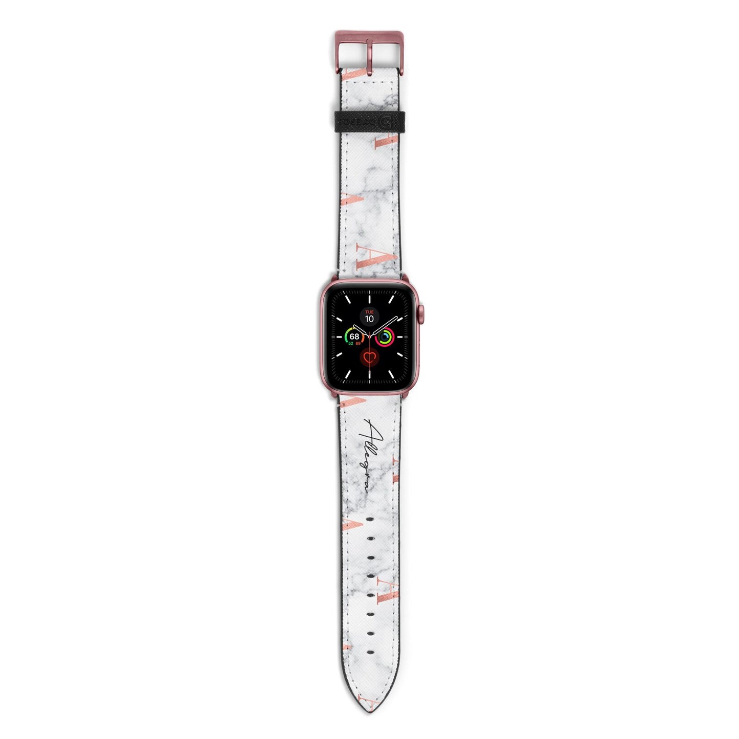 Personalised Signature Rose Gold Marble Apple Watch Strap with Rose Gold Hardware