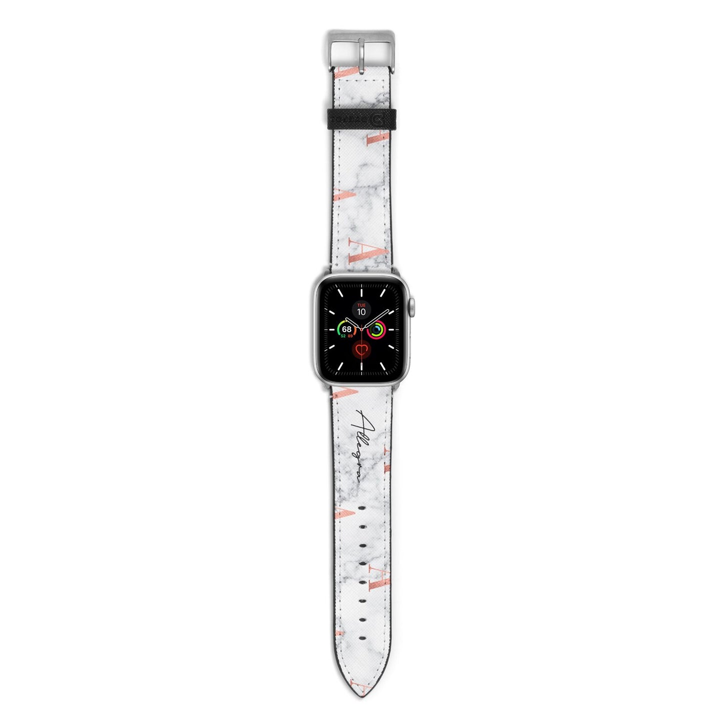 Personalised Signature Rose Gold Marble Apple Watch Strap with Silver Hardware