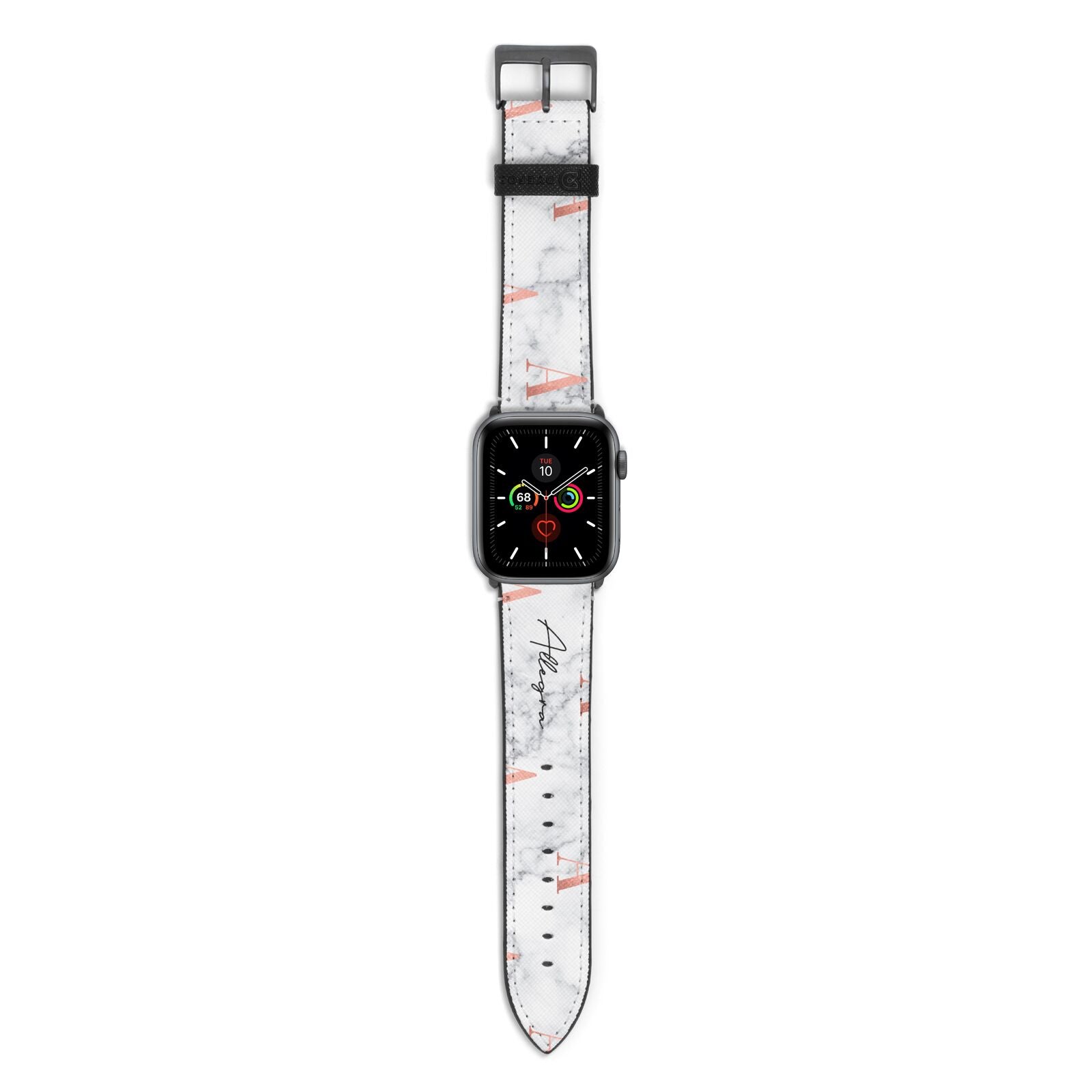 Personalised Signature Rose Gold Marble Apple Watch Strap with Space Grey Hardware