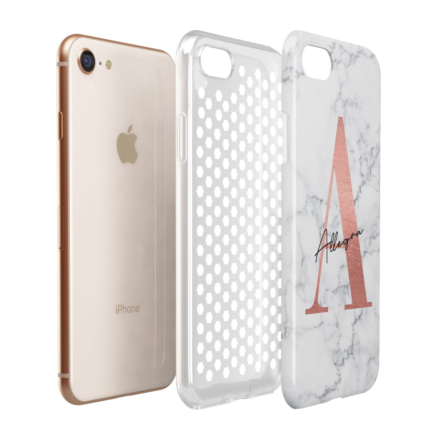 Personalised Signature Rose Gold Marble Apple iPhone 7 8 3D Tough Case Expanded View