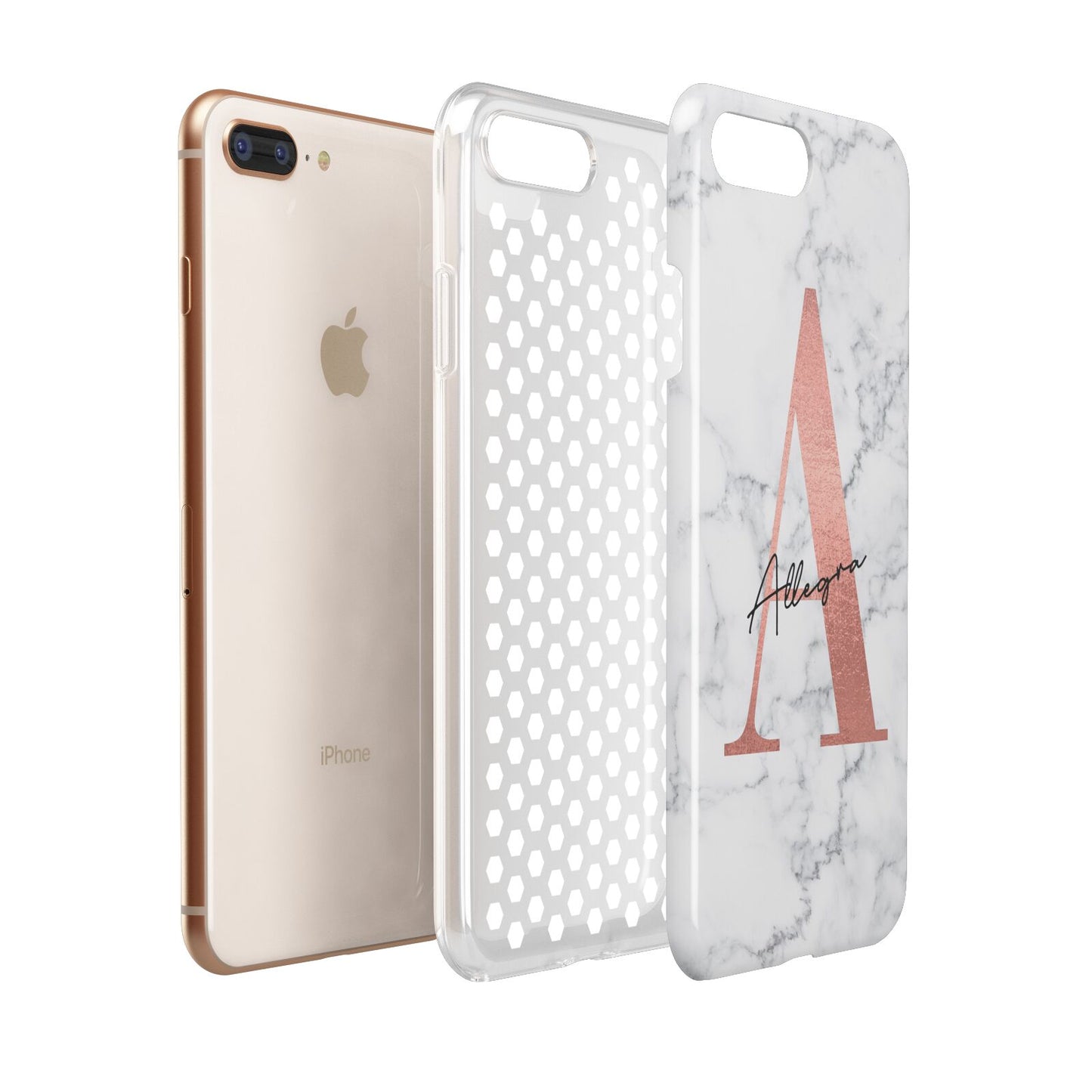 Personalised Signature Rose Gold Marble Apple iPhone 7 8 Plus 3D Tough Case Expanded View
