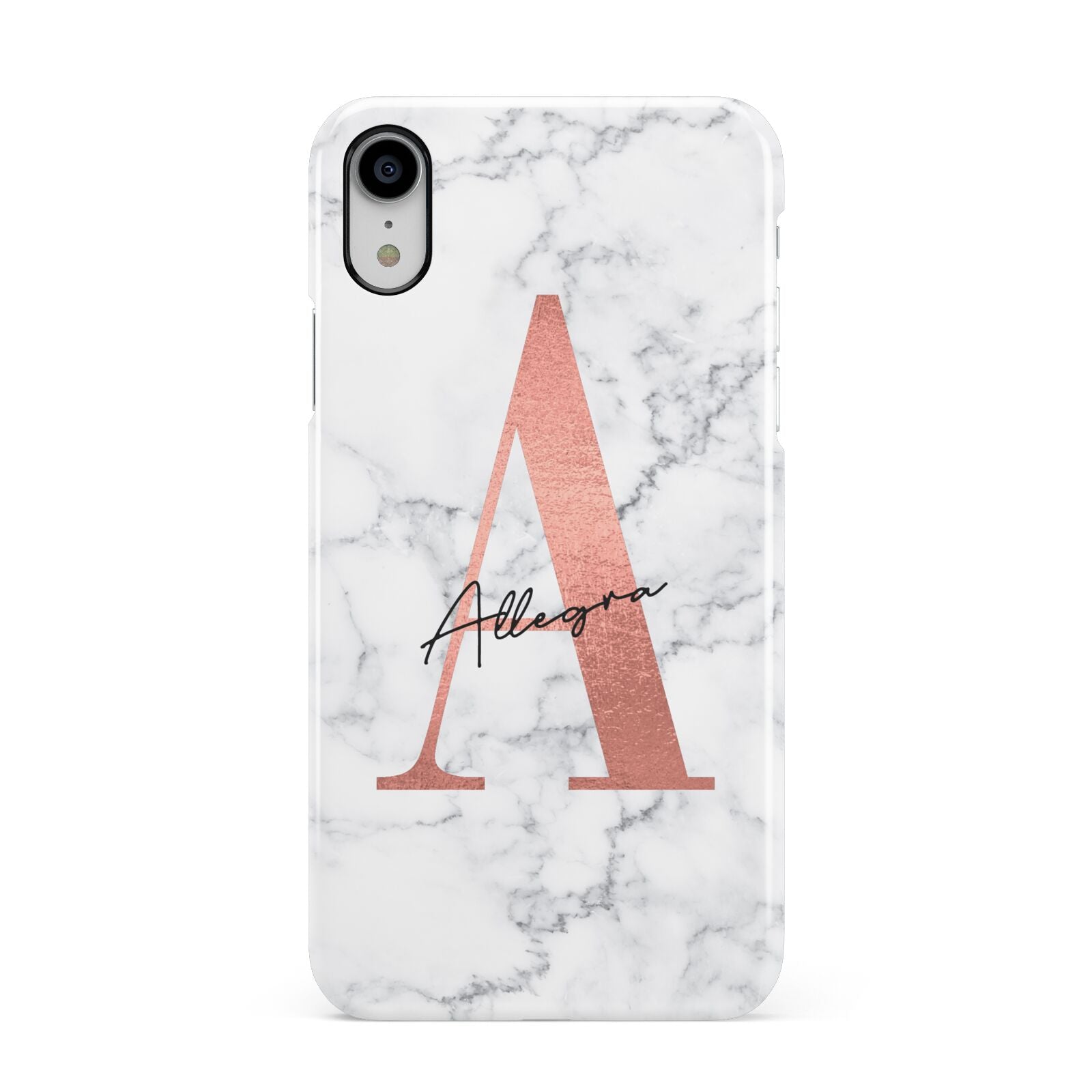 Personalised Signature Rose Gold Marble Apple iPhone XR White 3D Snap Case