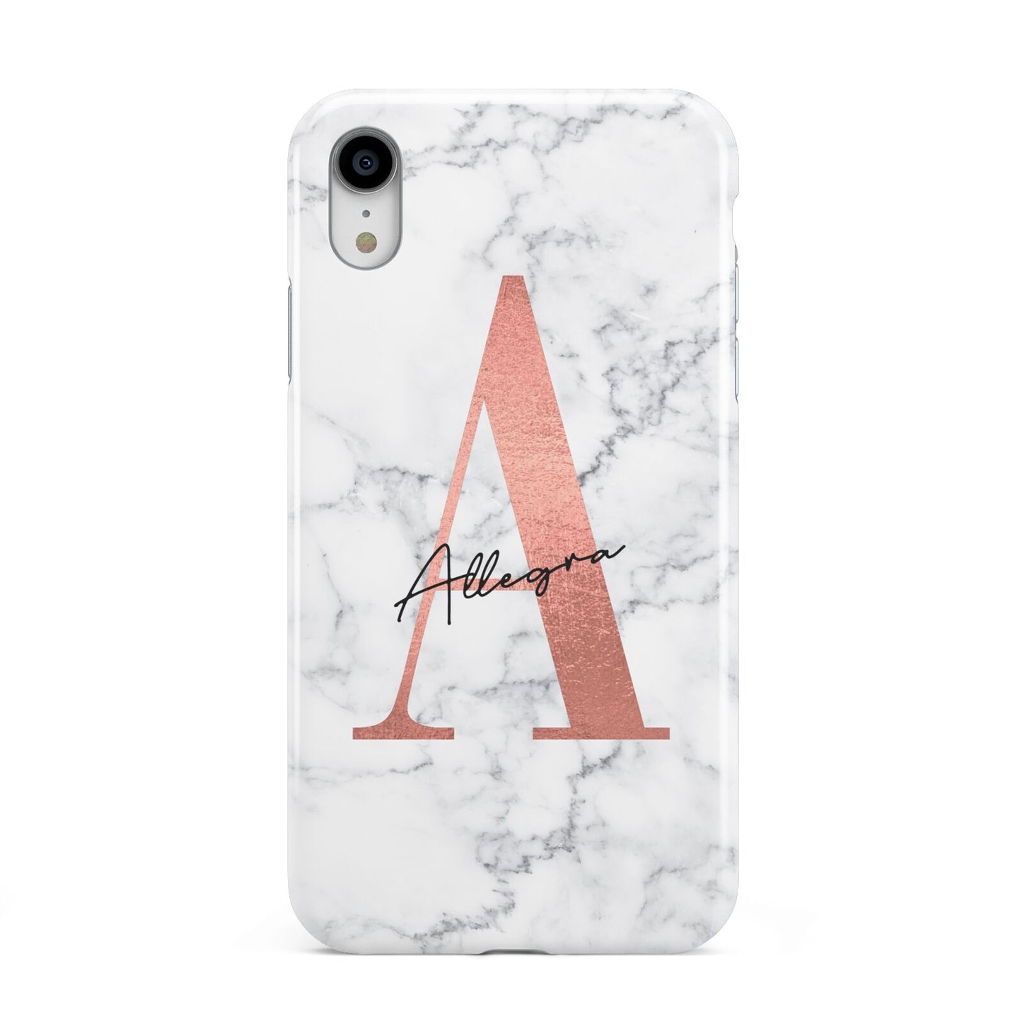Personalised Signature Rose Gold Marble Apple iPhone XR White 3D Tough Case