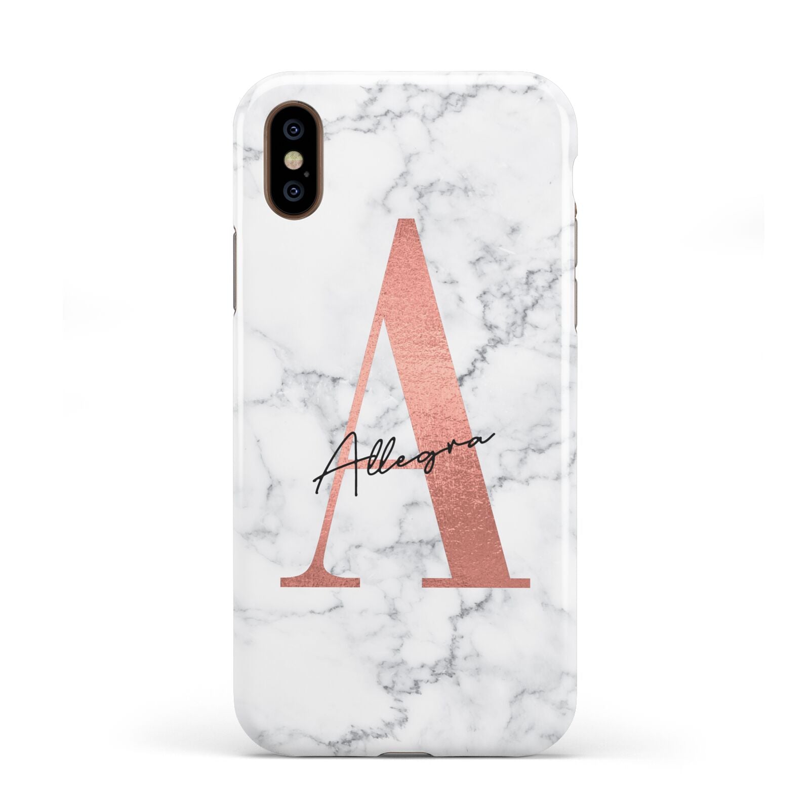 Personalised Signature Rose Gold Marble Apple iPhone XS 3D Tough