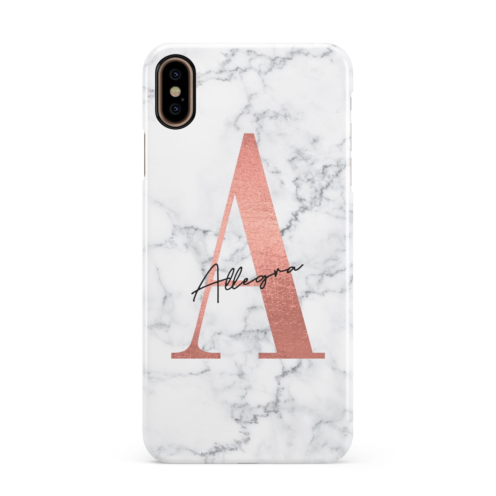 Personalised Signature Rose Gold Marble Apple iPhone Xs Max 3D Snap Case