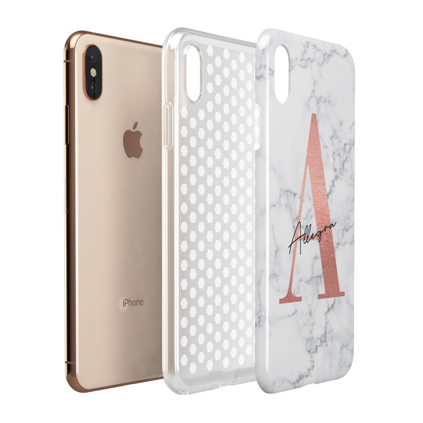 Personalised Signature Rose Gold Marble Apple iPhone Xs Max 3D Tough Case Expanded View