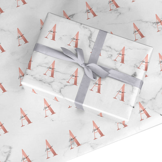 Personalised Signature Rose Gold Marble Custom Wrapping Paper