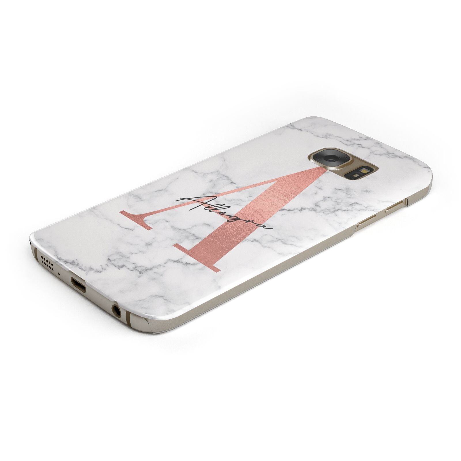 Personalised Signature Rose Gold Marble Protective Samsung Galaxy Case Angled Image