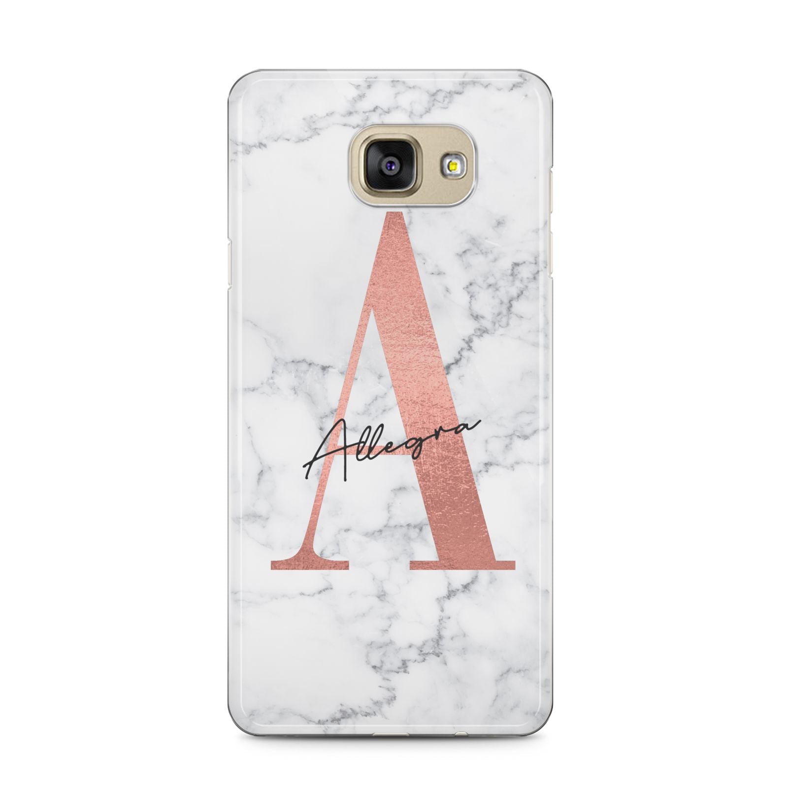 Personalised Signature Rose Gold Marble Samsung Galaxy A5 2016 Case on gold phone