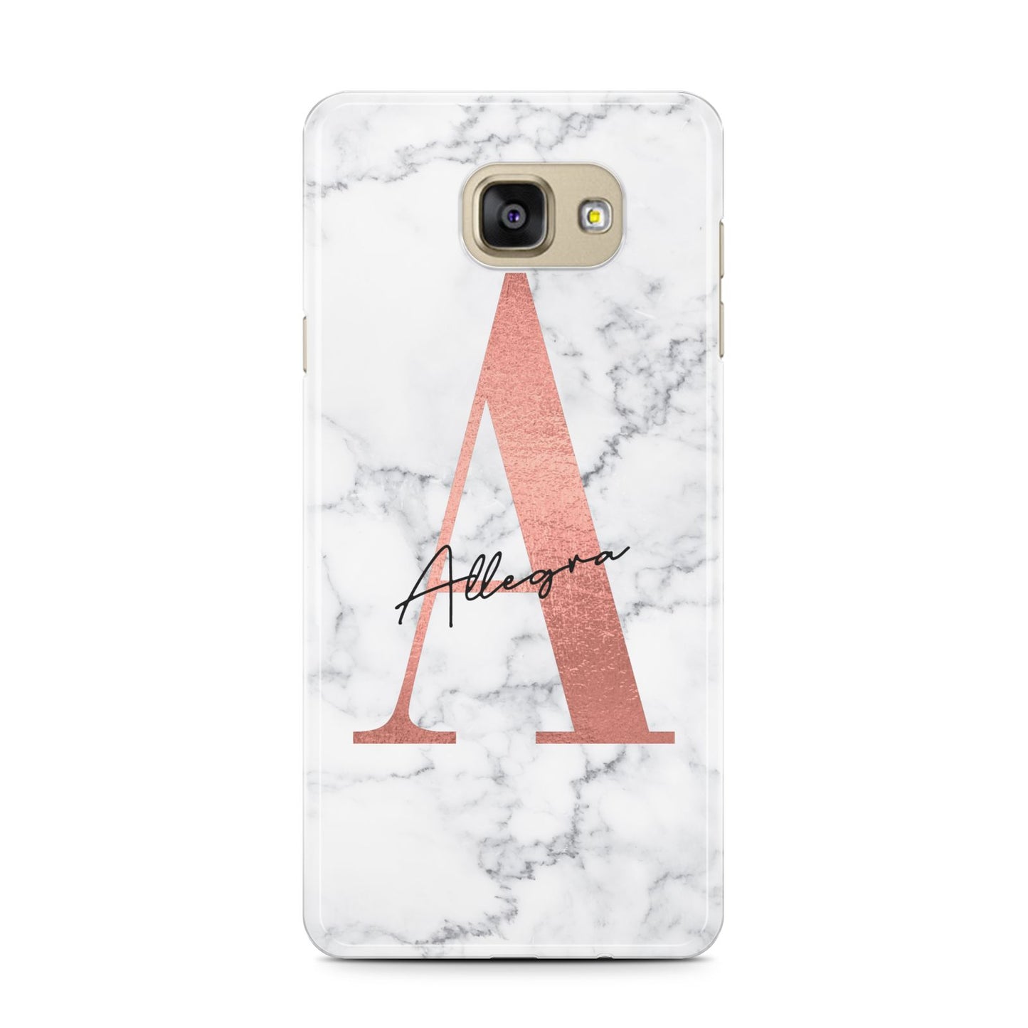 Personalised Signature Rose Gold Marble Samsung Galaxy A7 2016 Case on gold phone