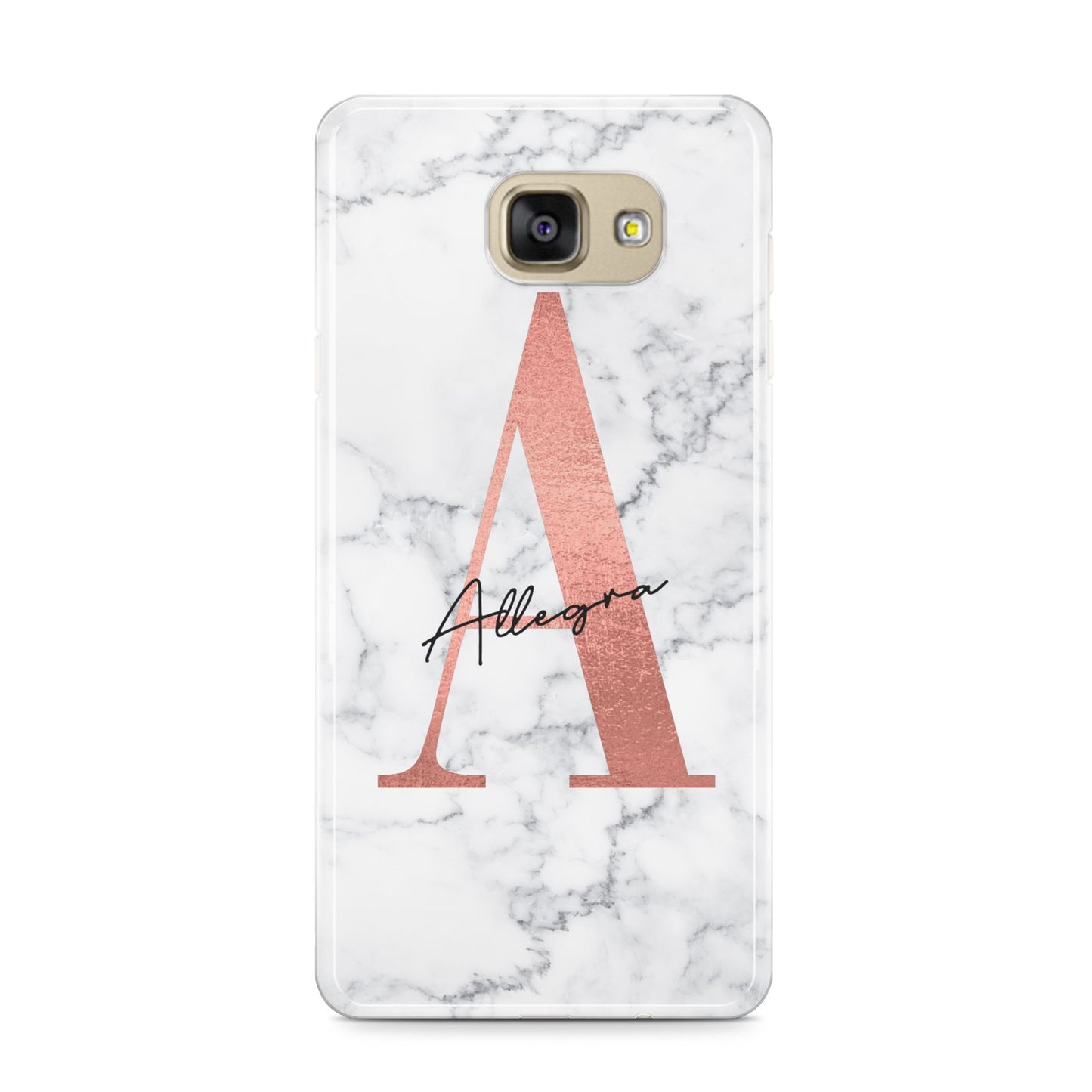 Personalised Signature Rose Gold Marble Samsung Galaxy A9 2016 Case on gold phone