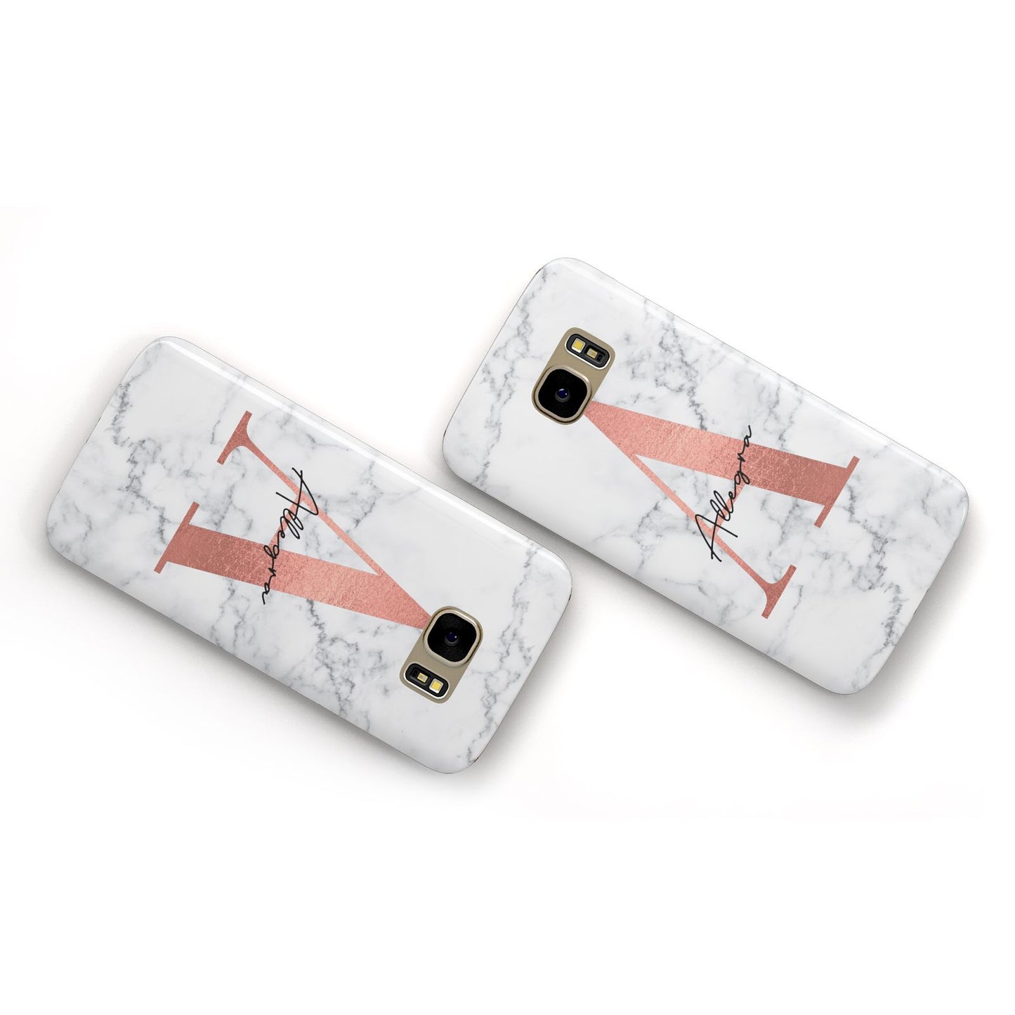 Personalised Signature Rose Gold Marble Samsung Galaxy Case Flat Overview