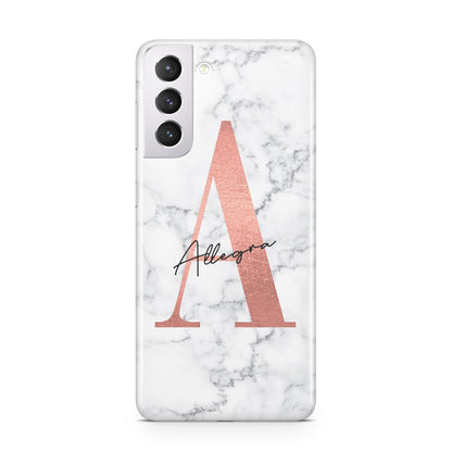Personalised Signature Rose Gold Marble Samsung S21 Case
