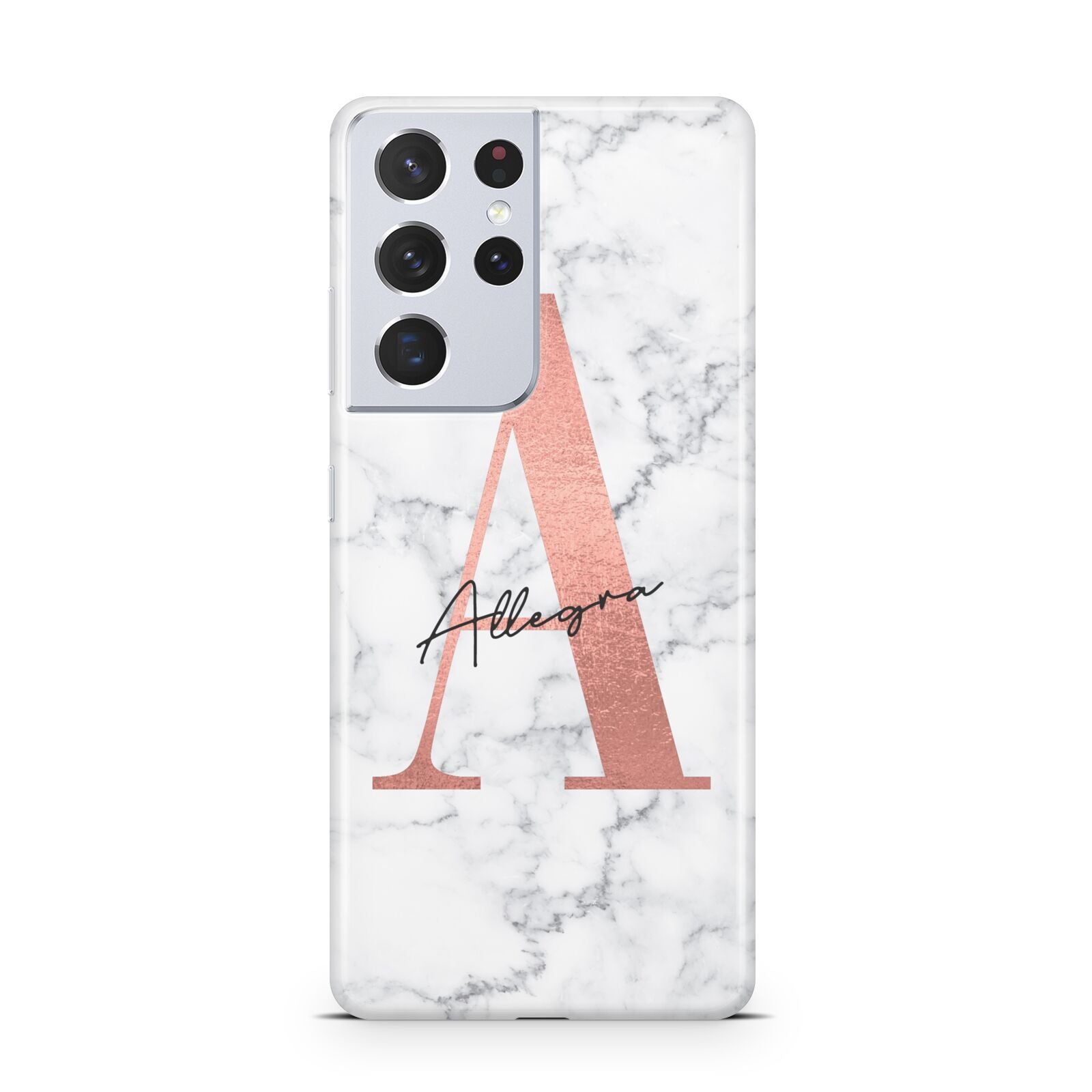 Personalised Signature Rose Gold Marble Samsung S21 Ultra Case