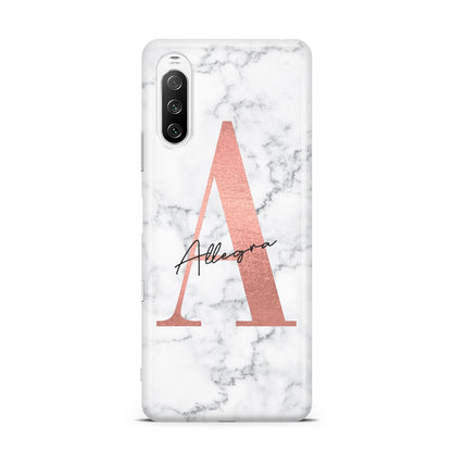 Personalised Signature Rose Gold Marble Sony Xperia 10 III Case