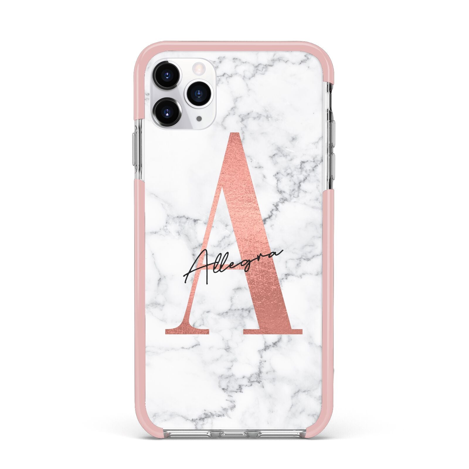 Personalised Signature Rose Gold Marble iPhone 11 Pro Max Impact Pink Edge Case